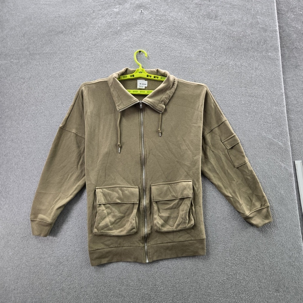 PINK Victoria's Secret Women Jacket L Olive Cargo Everyday‎ Fleece Full Zip